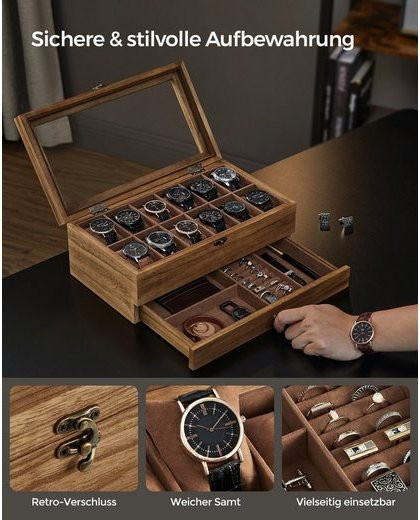 SONGMICS Uhrenbox, Massivholz, Glasdeckel, Unisex - Bild 1