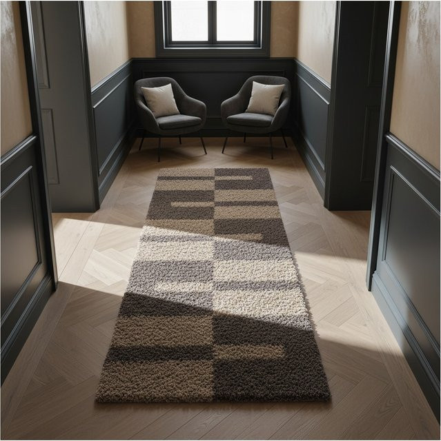 Hochflorteppich Kadima Design WERFEN, kariert, Taupe/Beige, B: 80 cm, T: 250 cm - Bild 1