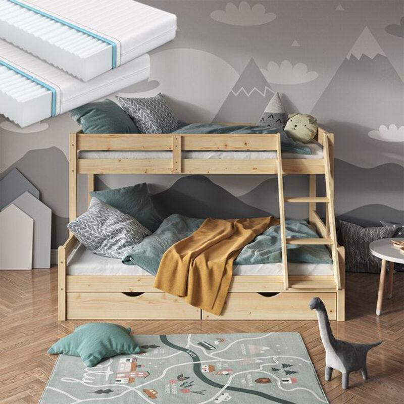 VitaliSpa Hochbett Everest Kinderbett aus Massivholz in Natur mit Betteiter, Lattenrost und Schubladen, B/T/H: 120 x 200 cm - Bild 2