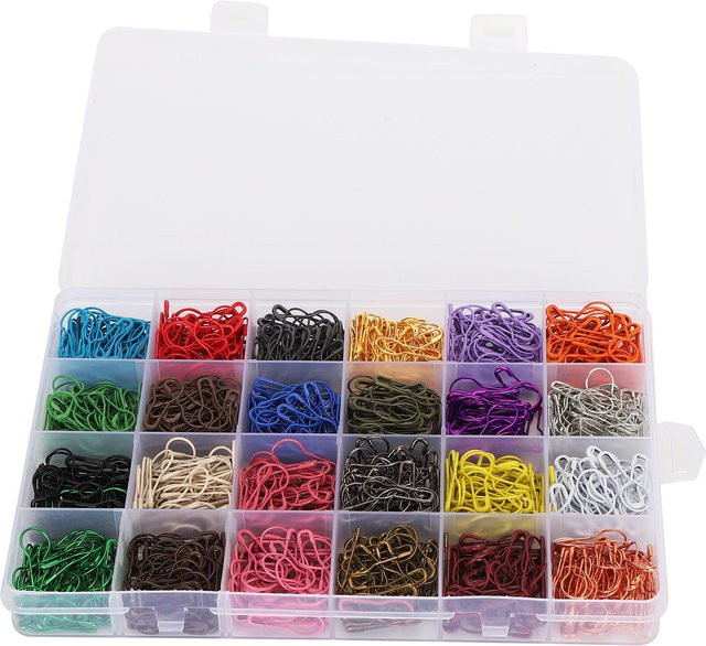 Igeteck 1200 Stück Kürbisnadeln aus Metall, 24-farbige Sicherheitsbrosche als Maschenmarkierer zum Stricken in Grau und Multicolour - Bild 1