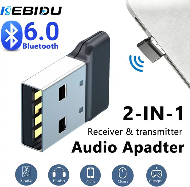 KEBIDU Bluetooth 6.0 USB-Adapter als kabelloser Audio-Empfänger und Sender für PC, Lautsprecher, Maus und Tastatur - Bild 1