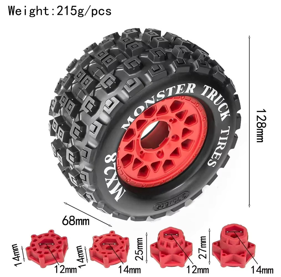 TIMEA Monster Stunt Truck-Reifen, 4-teiliges Set, 1:10, 128 mm, 12 mm und 14 mm Sechskant - Bild 2