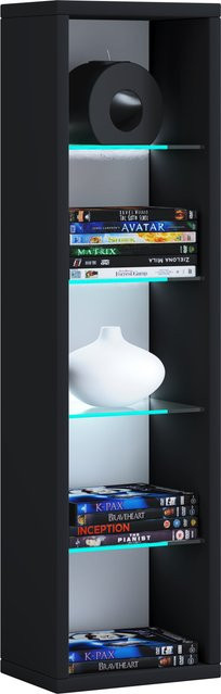 Wandregal RASITO von VCM in Schwarz mit ESG-Sicherheitsglas und Holzstruktur-Nachbildung - Bild 1