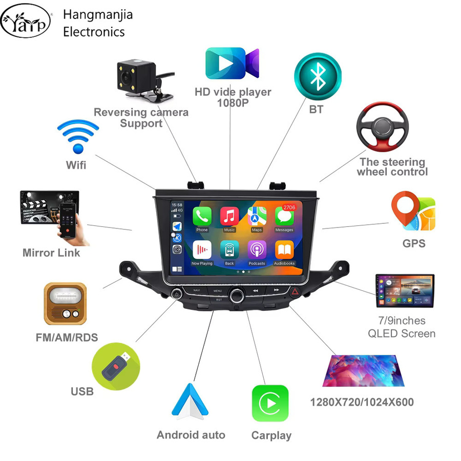 Hangmanjia Autoradio für Opel Astra K 2015-2019 mit drahtlosem CarPlay und Android Auto, Multimedia-System in Schwarz - Bild 5