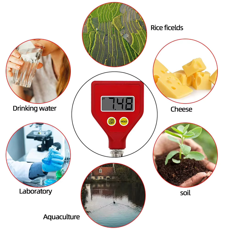 JUANJUAN Digitales pH-Messgerät in Rot mit Glaselektrode zur Analyse von Wasser, Milch, Käse und Aquarium sowie Boden-pH-Tester - Bild 3