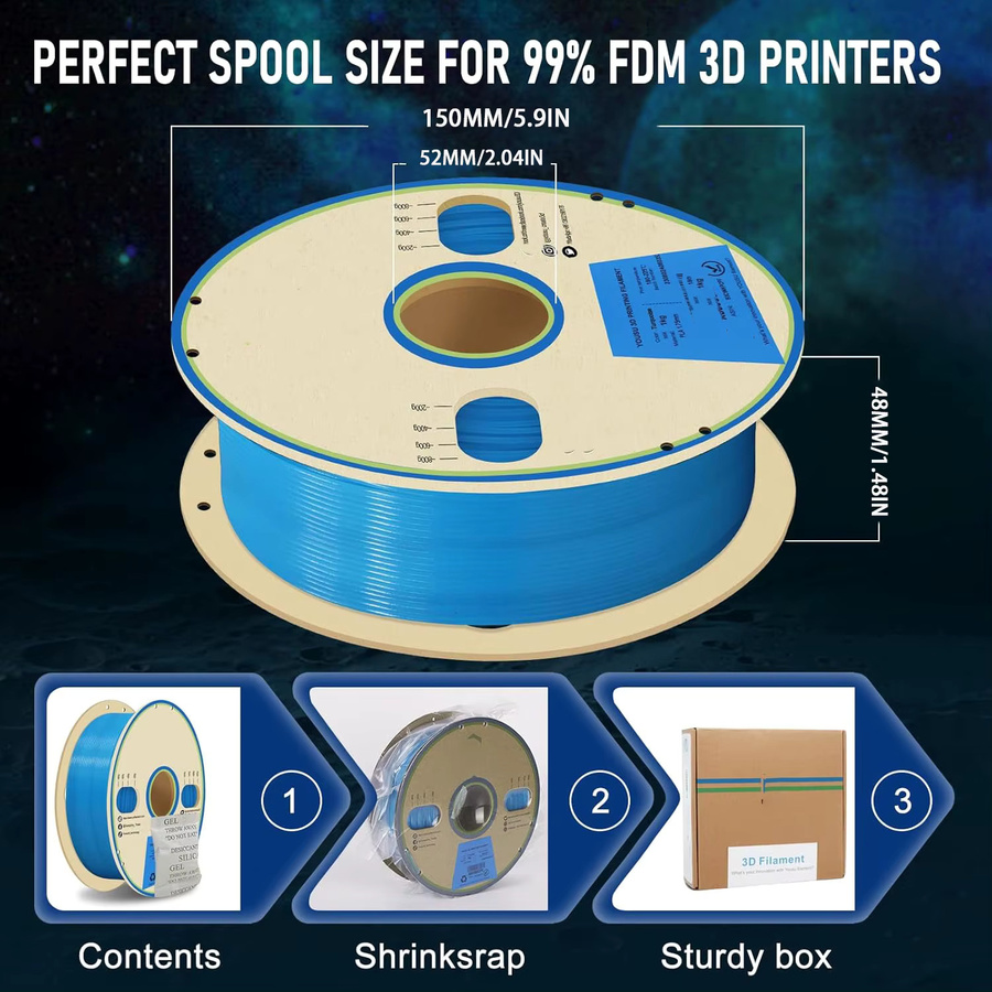 Filajoy3D TPU 95A 3D-Drucker-Filament für FDM, im Dunkeln leuchtend, 1,75 mm, 250 g, Blau, Gelb, Lila, Grün - Bild 3