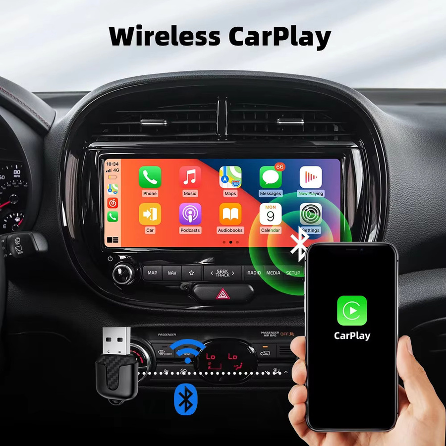 Torek Kabelloser CarPlay und Android Auto Adapter 2025 in Schwarz mit 5 GHz WLAN und Bluetooth 5.0 für werkseitig verkabelte Systeme - Bild 2
