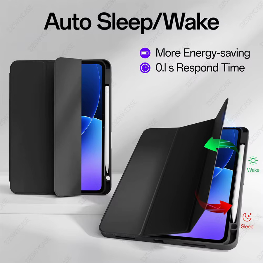 Silikonhülle für Xiaomi Pad 7/7 Pro und Xiaomi Pad 8/8 Pro 11,2 Zoll in Schwarz mit Stifthalter und Dreifach-Faltständer sowie Auto-Schlaf/Wach-Funktion - Bild 2