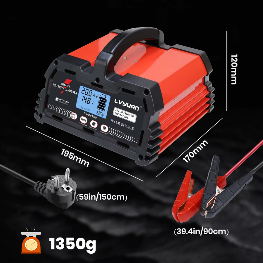 LVYUAN Batterieladegerät für 12V und 24V Blei-Säure, LiFePO4, AGM, STD und Gel Batterien mit Pulsreparaturfunktion in Rot - Bild 3