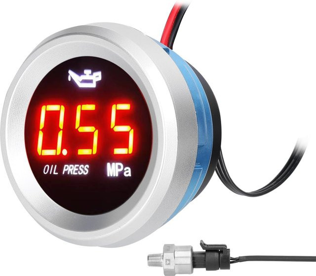 Digitales Öldruckmesser von VehicleKit mit LED-Anzeige und Alarmfunktion, 52mm, Schwarz/Silber - Bild 1