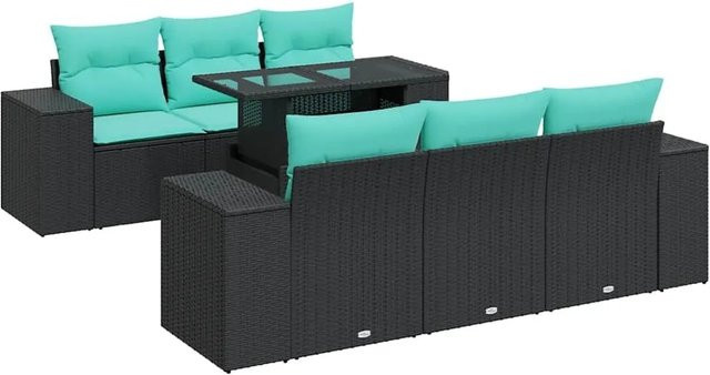 vidaXL 7-teilige Garten-Sofagarnitur aus Poly-Rattan mit Kissen in Schwarz - Bild 1