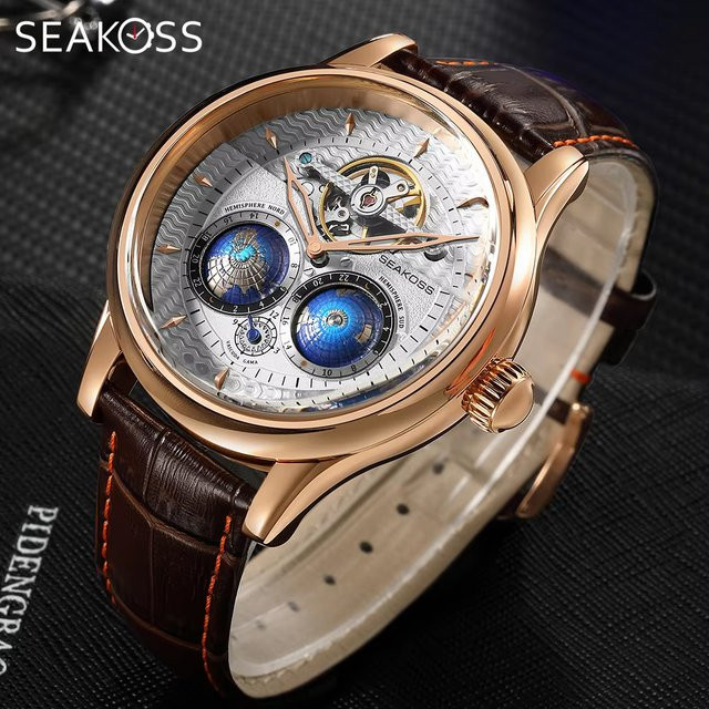 SEAKOSS Armbanduhr, Automatik, Edelstahl, Roségold, Leder, Herren - Bild 1