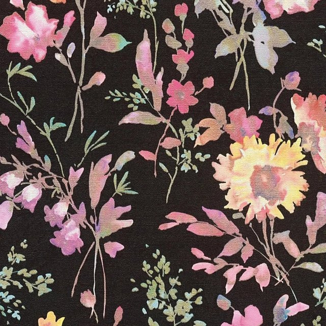 Profhome Blumen Tapete mit metallischen Akzenten in Schwarz, Rosa, Gelb und Grün, florales Design, Non-Woven, Breite: 0,53 m, Länge: 10,05 m - Bild 1