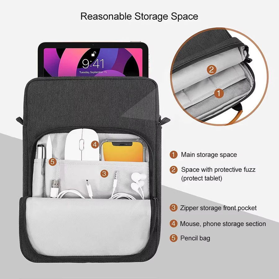 Wasserdichte Laptop-Handtaschenhülle für MacBook Air & Pro 11 bis 13 Zoll und Tablets mit mehreren Taschen in Schwarz oder Grau - Bild 4