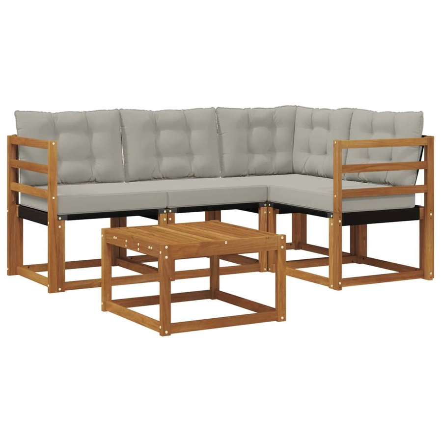 vidaXL Outdoor-Sofagarnitur 5-teilig aus Akazienholz mit Textilene und Kissen in Grau und Natur - Bild 2