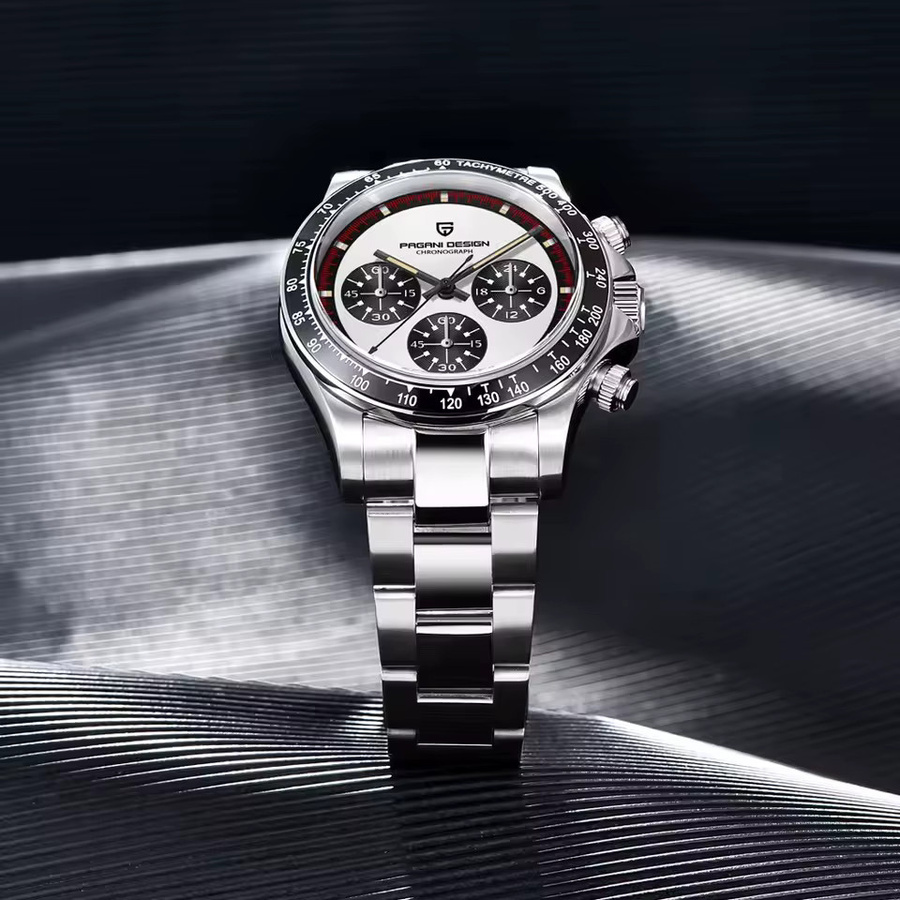 PAGANI DESIGN Chronograph, Quarz, Edelstahl, Saphirglas, Herren, Schwarz, Weiß - Bild 2