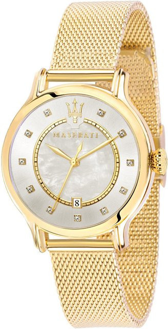 Maserati Epoca Damenuhr, Quarz, Edelstahl, Gold, Zirkonia, 34 mm - Bild 1
