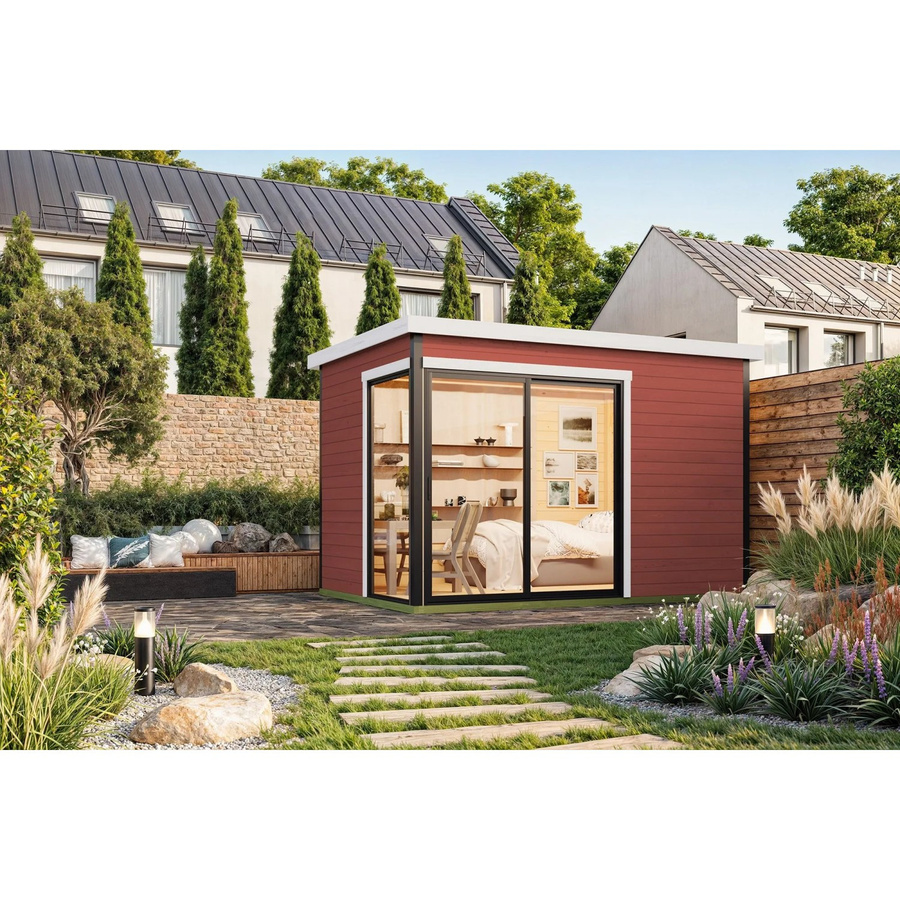 Lasita Blockbohlenhaus Austin Gartenhaus mit Flachdach in Schwedenrot lasiert B/H/T: 360 x 239,4 x 240 cm - Bild 2