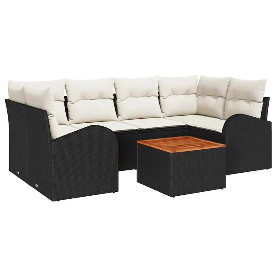 vidaXL Garten-Sofa-Set 7-teilig in Schwarz-Weiß mit Polyrattan und pulverbeschichtetem Stahl inklusive Tisch und Stauraumfunktion - Bild 2