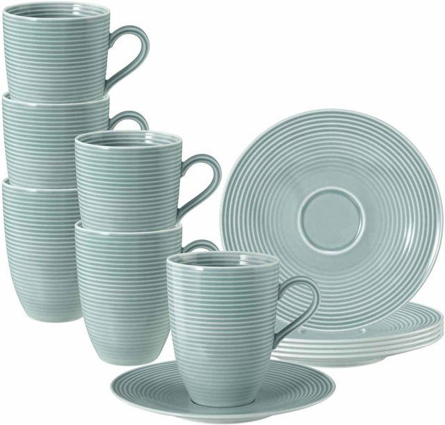 Seltmann Weiden Henkelbecher mit Untertassen Beat Color Glaze Blau, 6er Set, 350 ml - Bild 1