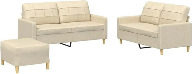 vidaXL 3-teilige Sofagarnitur in Creme mit 2x 2-Sitzer-Sofas, 1x Fußhocker und 4 Kissen aus Stoff - Bild 1