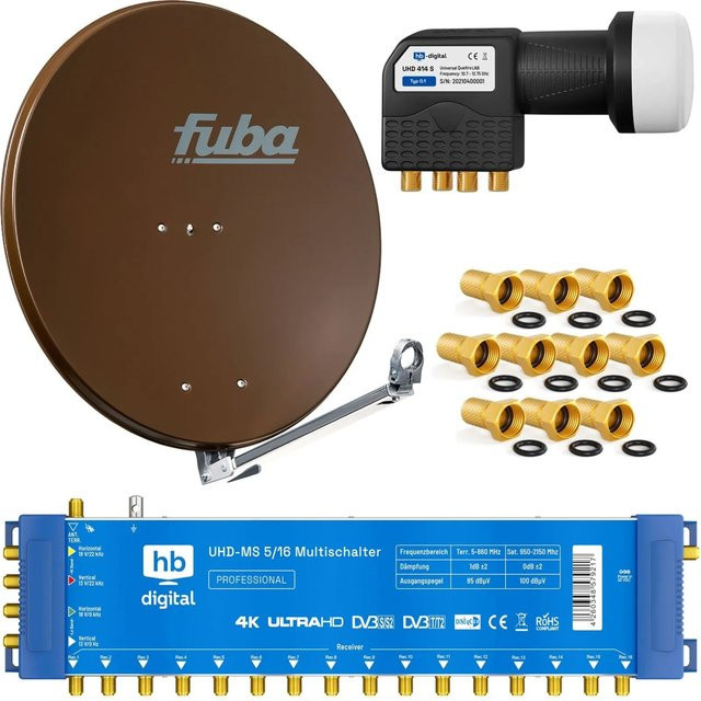 hb-digital SAT-Anlage Fuba DAL 800 in Braun mit Multischalter MS 5/16 und Quattro LNB, Durchmesser: 80 cm - Bild 1