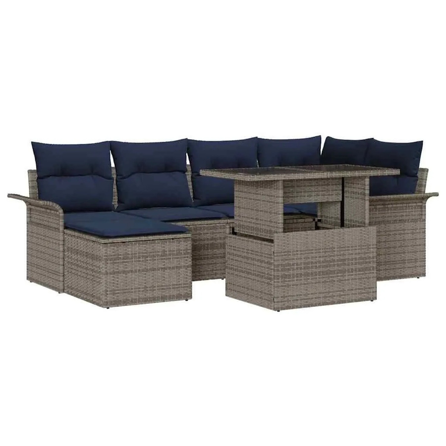 vidaXL Gartensofa-Set aus Poly Rattan in Grau-Blau mit 7-teiligem Polster-Set und integriertem Stauraum - Bild 2