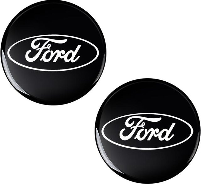 2er-Set Radioknopf Aufkleber Emblem für Ford Focus, Fiesta, Mondeo, Kuga, Ecosport, C-Max in Schwarz, 14mm - Bild 1