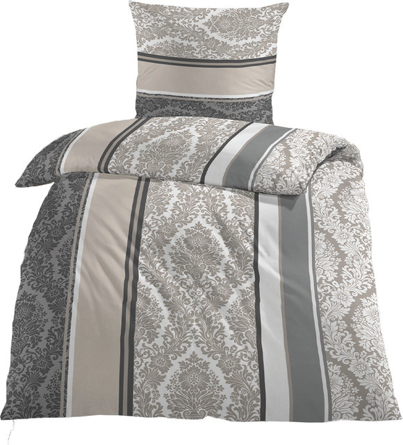 Dreamtex Aloe-Vera Jersey Bettwäsche aus Baumwolle mit Reißverschluss, gestreift, B/H: 135 x 200 cm und 80 x 80 cm, Farben: Silber, Grün, Beige, Grau - Bild 1