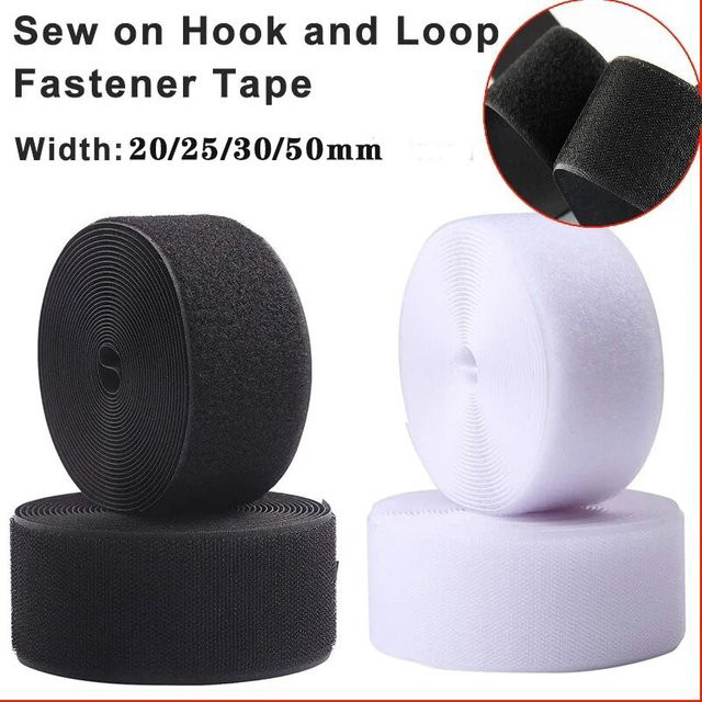 Schwarz-weißes Klettband zum Nähen, nicht klebendes Klettverschlussband für Kleidung und Couture, Breite: 20 mm bis 50 mm - Bild 1