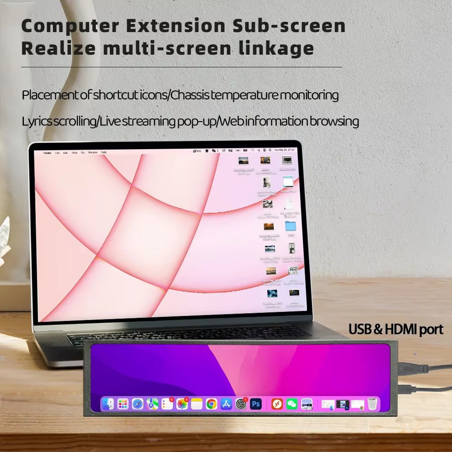 Wisecoco 11,3 Zoll Mini Tragbarer IPS Monitor mit 1920x440 Auflösung in Schwarz - Bild 2