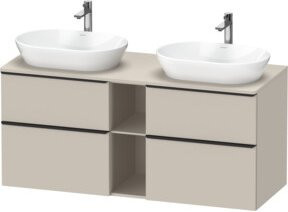 Duravit Waschtischunterschrank D-Neo Wandmontage in Weiß und Taupe mit Schubladen und offenen Regalfächern, B/T/H: 140 x 55 x 66,4 cm - Bild 1