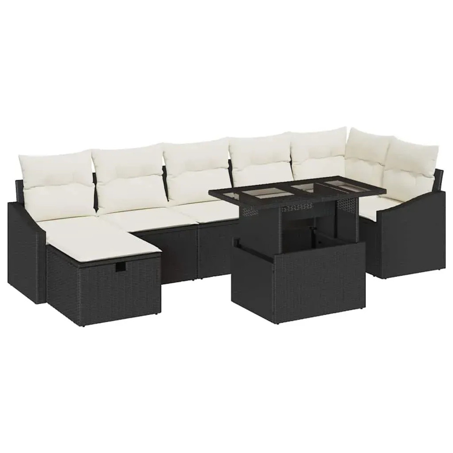 vidaXL Garten-Sofa-Set aus Polyrattan in Schwarz und Beige mit 8 Teilen, inklusive Kissen, Ottomane und Couchtisch - Bild 2