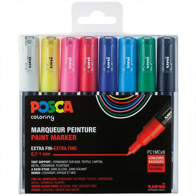 uni POSCA-Marker PC-1MC Mehrfarbig 8er Set mit 0,7-1mm Spitze und Pigmenttinte - Bild 1