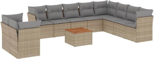 vidaXL 11-teilige Garten-Sofagarnitur aus Polyrattan in Beige-Grau mit Kissen und Gartentisch - Bild 1