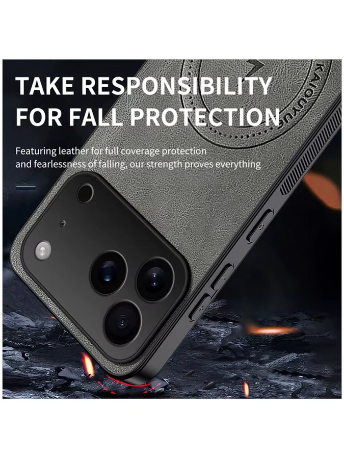 Caynes Magnetische Lederhülle für iPhone 17 Pro Max, 17 Pro, 17 in Braun – Stoßfeste Klassik-Schutzhülle mit kabelloser Ladefunktion - Bild 4