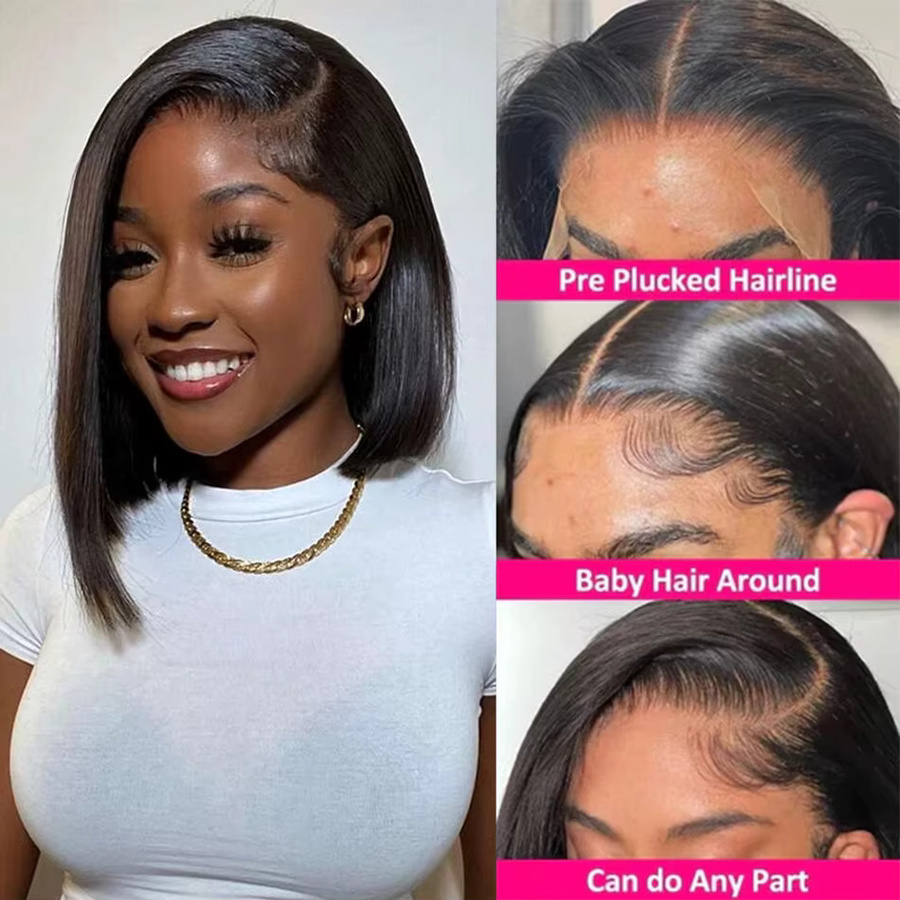 JAYCEE HAIR Bob-Perücke aus Echthaar, kurze Spitze-Front, Damen - Bild 2