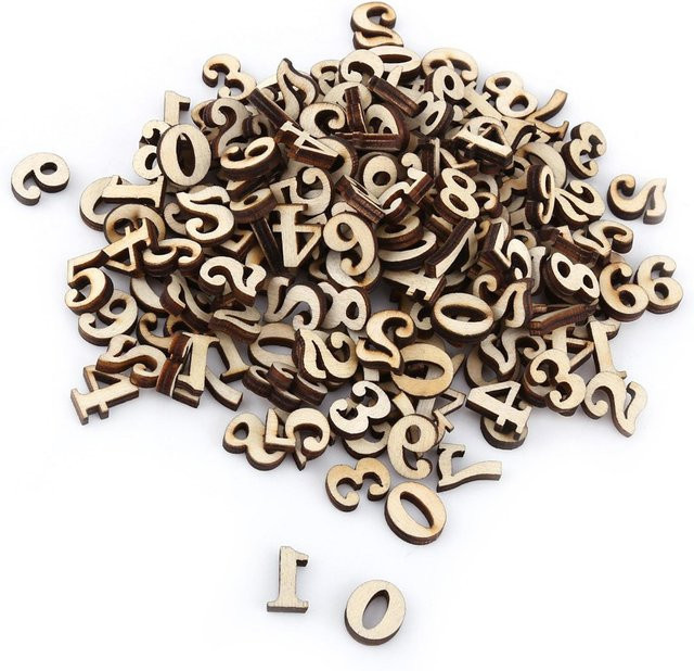 200 Stück unbemalte Holzbuchstaben und Zahlen A-Z sowie 0-9 von DIYelecs für DIY-Dekorationen und als Lernspielzeug für Kinder in Beige und Schwarz - Bild 1