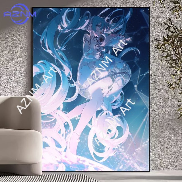 KAYOU Anime Hatsune Miku Poster Illustration in Blau für deine Wohnzimmer Dekoration - Bild 1