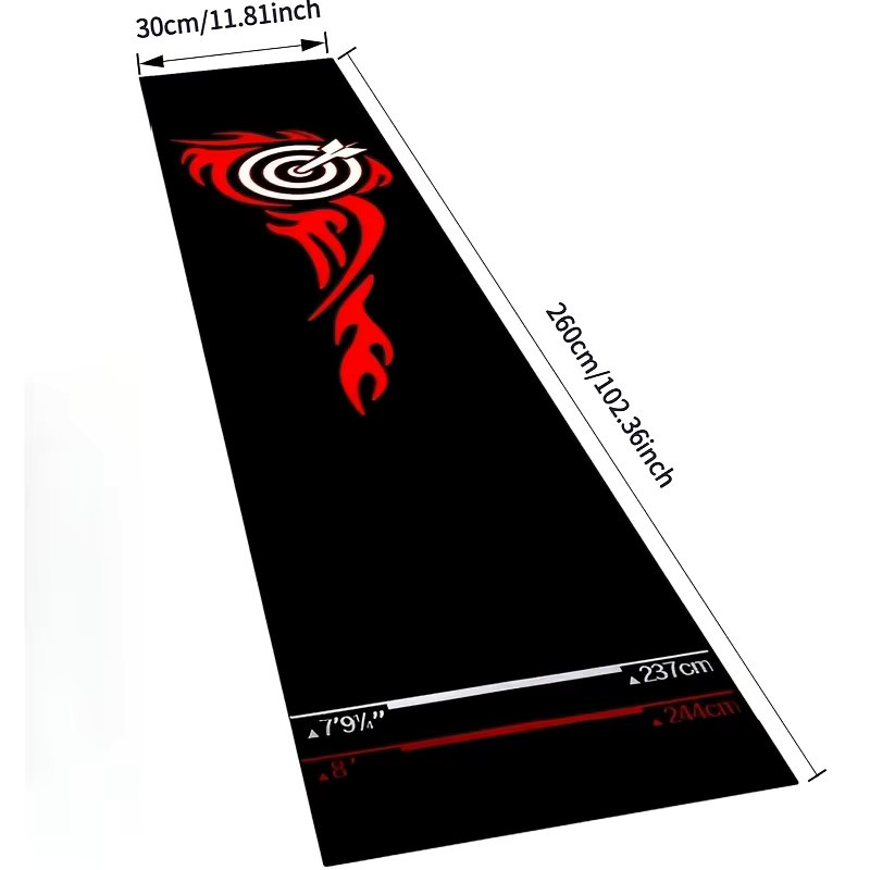 VIKAMA Dart-Laufbahnmatte mit Flammen-Dartboard-Muster, rutschfest, Schwarz, Breite: 260 cm, Tiefe: 120 cm - Bild 3