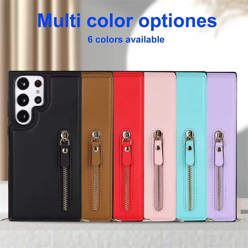 Leder Umhängetasche mit Reißverschluss und Kartenhalter als Handyhülle für Samsung Galaxy S25 S24 S23 S22 Plus S21FE Note 20 Ultra in Braun und Lila - Bild 5