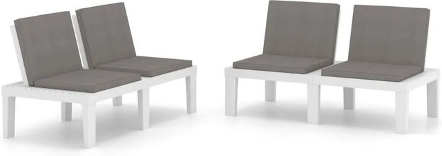 furnicato Gartenbänke aus Kunststoff mit Kissen, 2er Set, Weiß, B/T/H: 130 x 70 x 65 cm - Bild 1