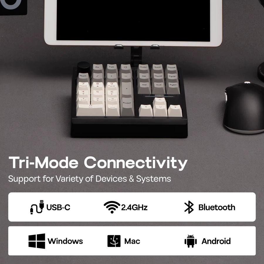 EPOMAKER TH33 Mechanisches Numpad mit QMK/VIA, Hot-Swap, Bluetooth, 2,4 G und Kabel, Schwarz/Grau - Bild 3