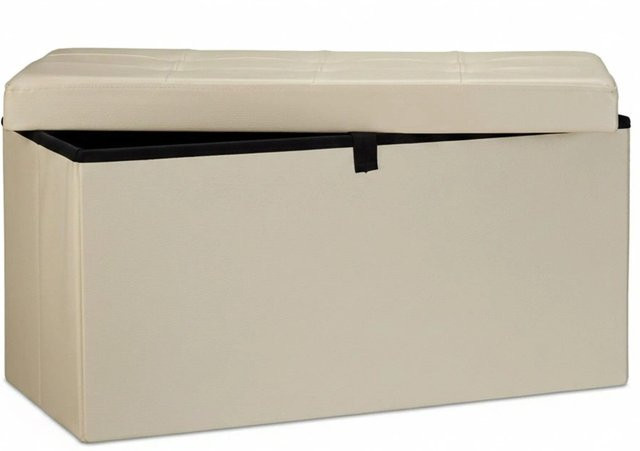 Relaxdays Sitzbank aus Kunstleder in Beige mit Stauraum, faltbar, B/T/H: 76 x 38 x 38 cm - Bild 1