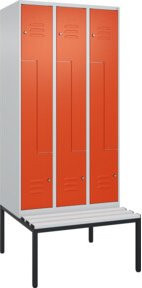 C+P Z-Spind Classic PLUS Sitzbank mit 6 Fächern und Zylinderschloss, Farbe Grau/Orange, B/T/H: 212,0 x 90,0 x 81,5 cm - Bild 1