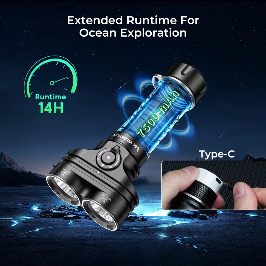 Wurkkos DL05 Professionelle Tauchlampe in Schwarz mit 6000 Lumen und wiederaufladbarem Akku - Bild 4