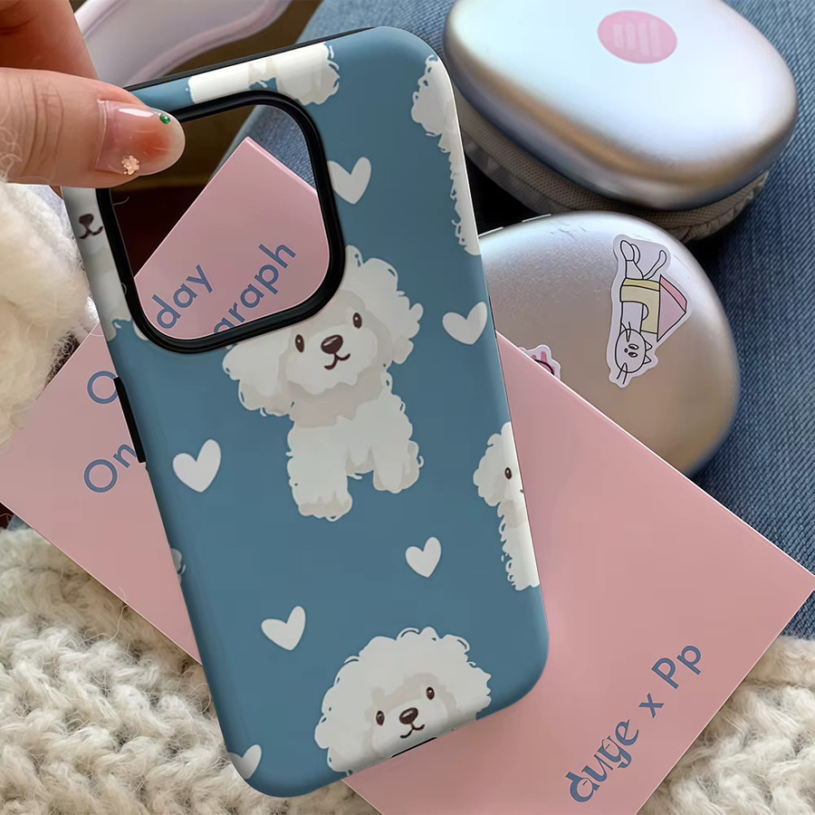Potdemiel Handyhülle mit blau-weißem Pudel und Herz für iPhone 17 16 15 14 13 Pro Max Plus mit doppelschichtiger Rückseite - Bild 4