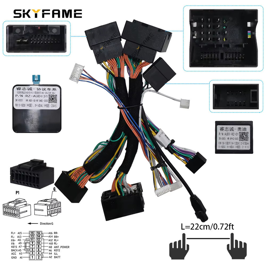 SKYFAME 16Pin Canbus Box Adapter Decoder für Audi Q5 Q5L Android Radio Power Kabelbaum in Schwarz - Bild 3