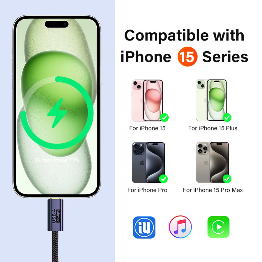 Nephy USB 4.0 auf USB-C Kabel mit 20 Gbit/s und 100W PD Schnellladung für iPhone 15 und MacBook Pro, Thunderbolt 3 kompatibel, 8K @ 60Hz - Bild 6