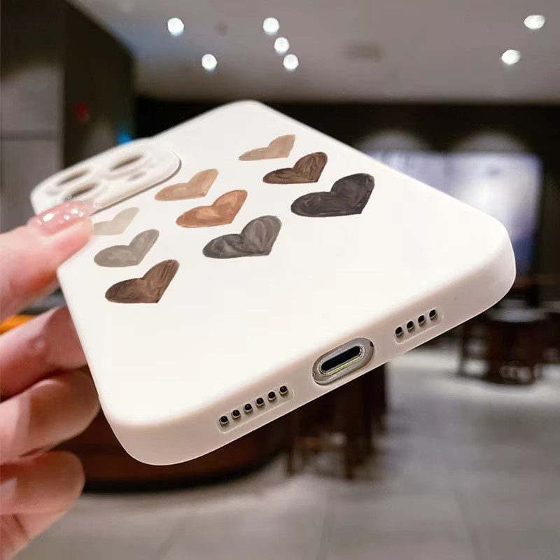 Stoßfeste Silikon Handyhülle mit Herzmuster Grafikdruck für iPhone 11 bis iPhone 15 Pro Max in Weiß - Bild 5